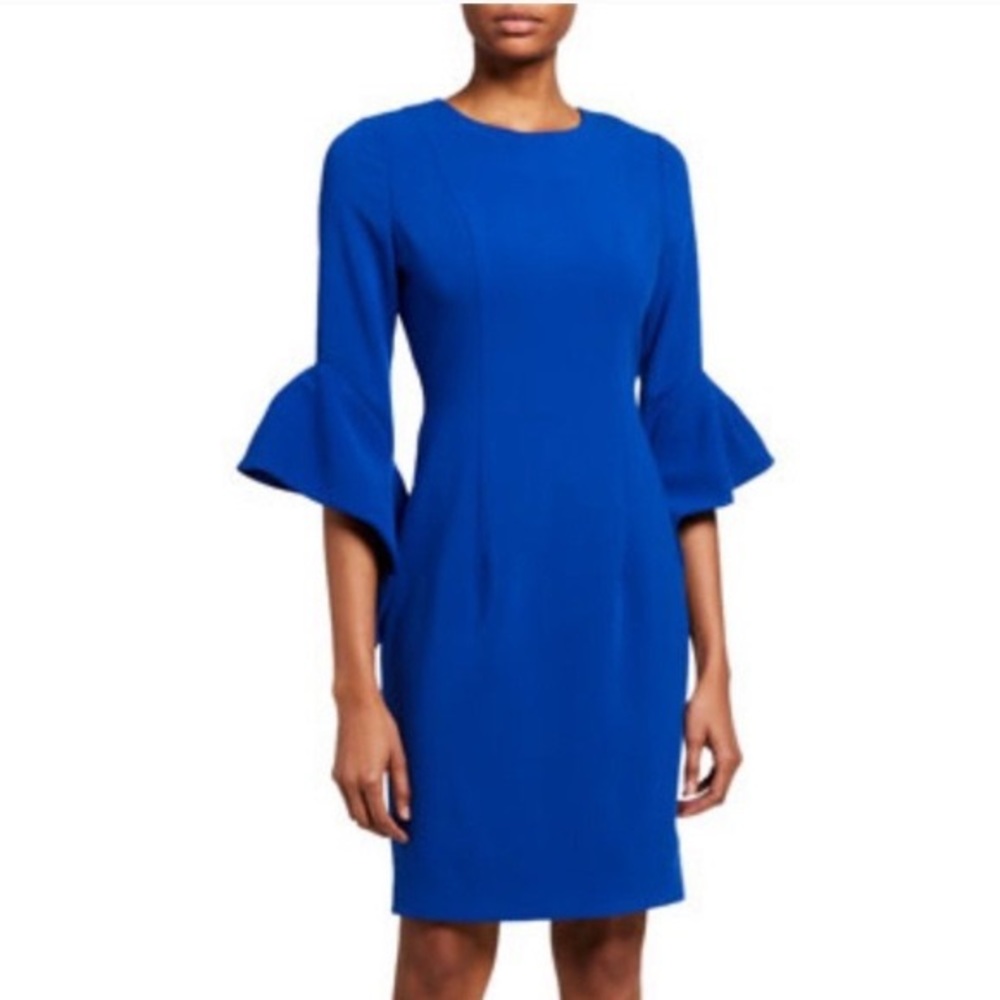 Like New Black Halo cobalt blue ruffle sleeve slim sheath Dress 2
